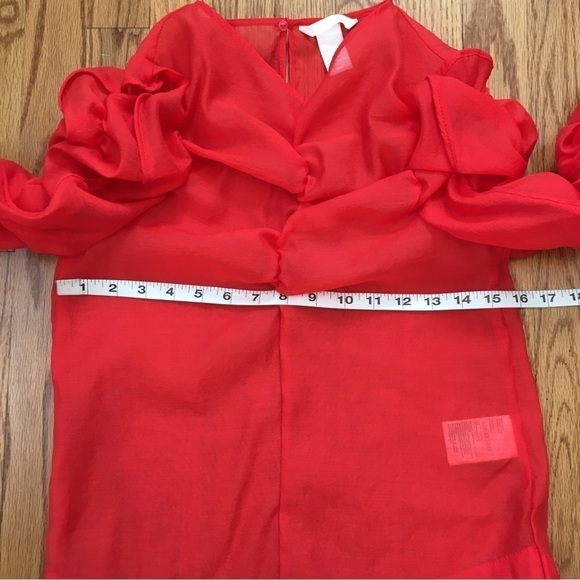 H&M Georgette Red Top V-neck Puff sleeves blouse - Picture 12 of 16